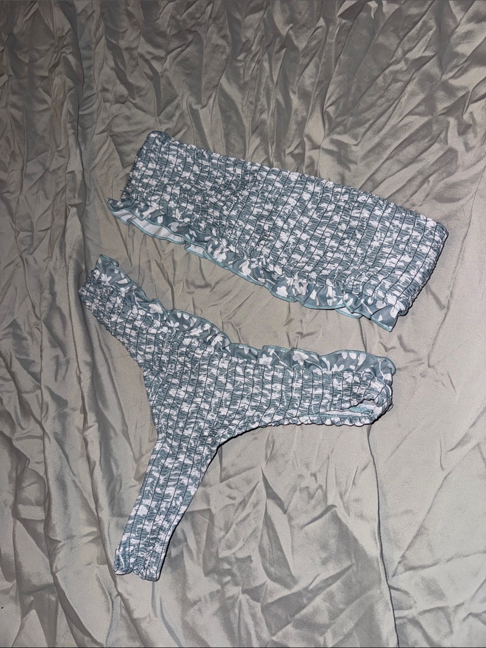 Nasty Gal Light Blue Floral Smocked Bikini Set